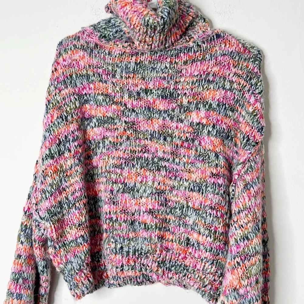 Wild Fable Rainbow Knit turtleneck spring crop sweater women size Small - Picture 7 of 8